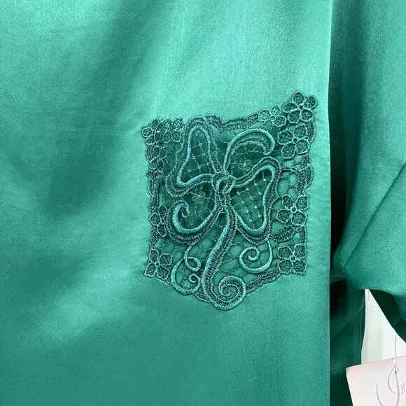 New Vintage Classy 90’S Inner Most Shiny Satin Pajama Gown Lace Pocket Green Med - Picture 3 of 6